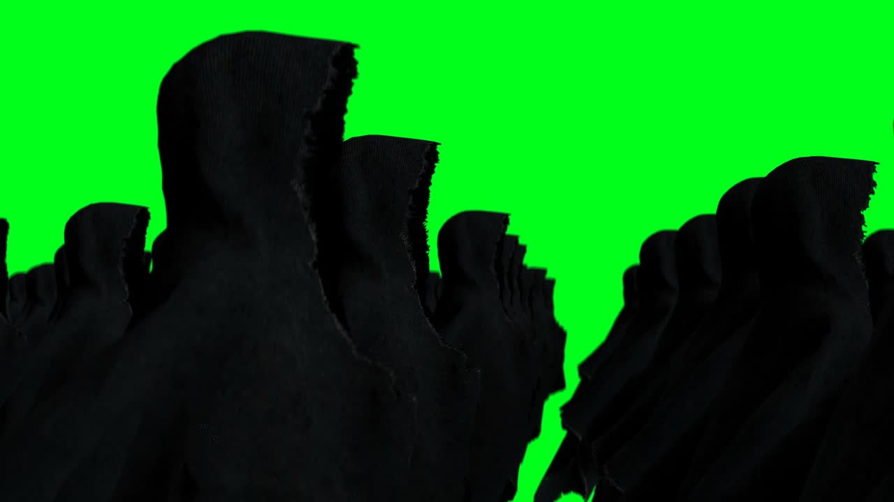 таинственная анимация с призраками. динамическая капюшонка. изолированная. реалистичная анимация на зеленом экране 4k.