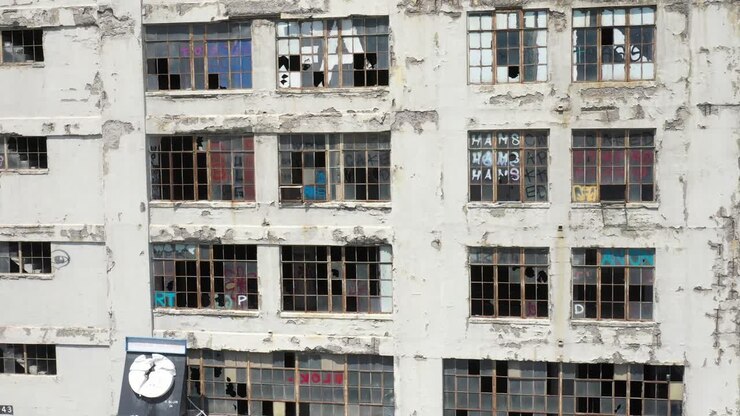 Edifício abandonado em Albany, Nova Iorque, com vídeo de drone em movimento lateral