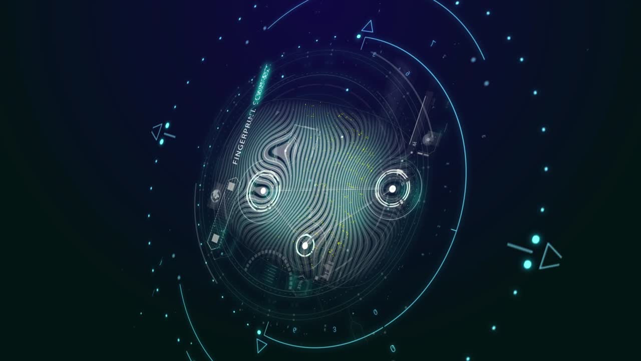 фон отпечатков пальцев, концепция безопасного интернета. 4k цикл фона о безопасности и технологиях интернета. проверка удостоверения личности, сканирование отпечаток пальцев на экране, проверка безопасности, паспортный контроль.