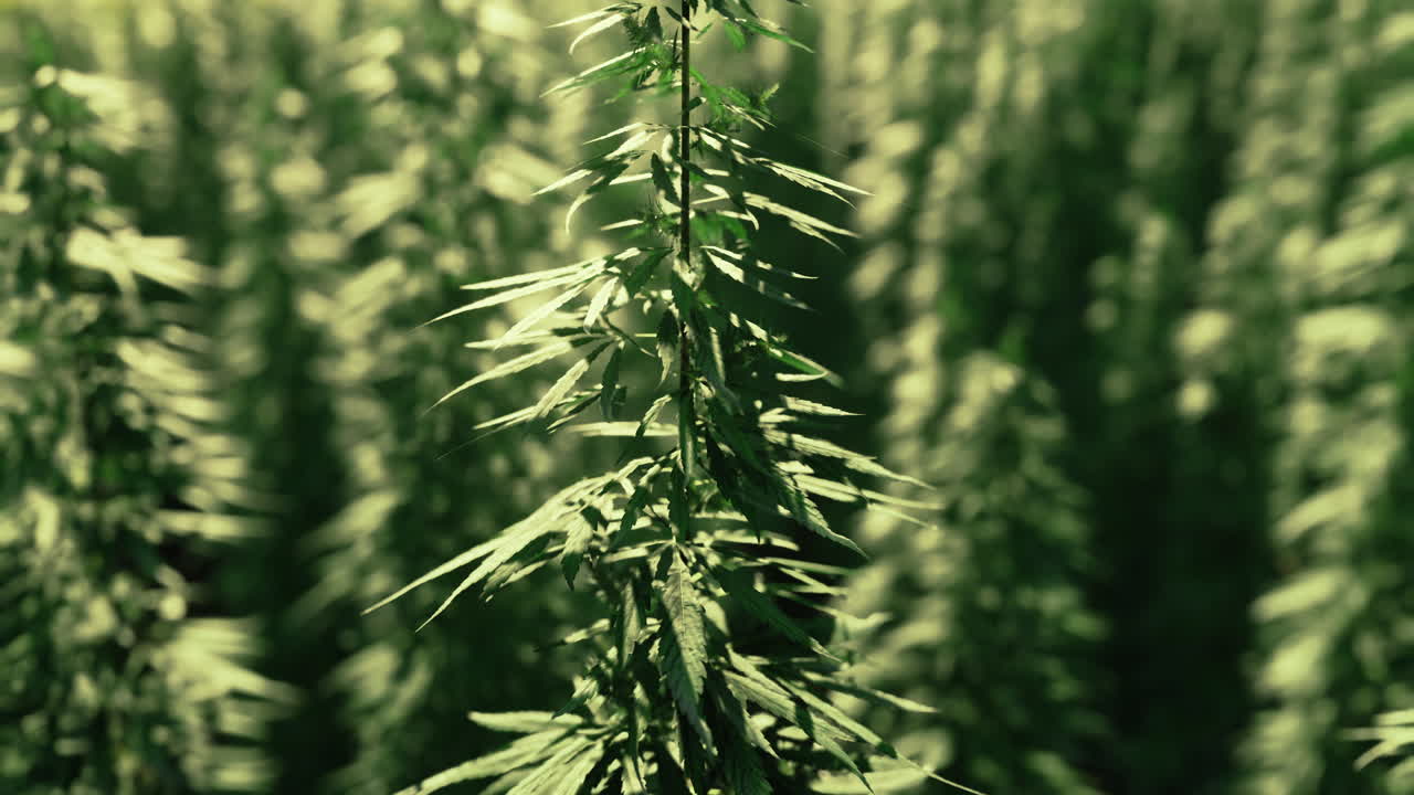 пышные зеленые растения конопли, растущие на открытом поле под солнечным светом