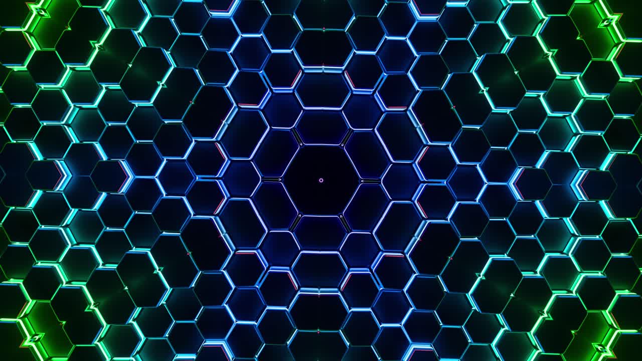 Hexagonal Pattern with Kaleidoscope Colors. Looped Animation