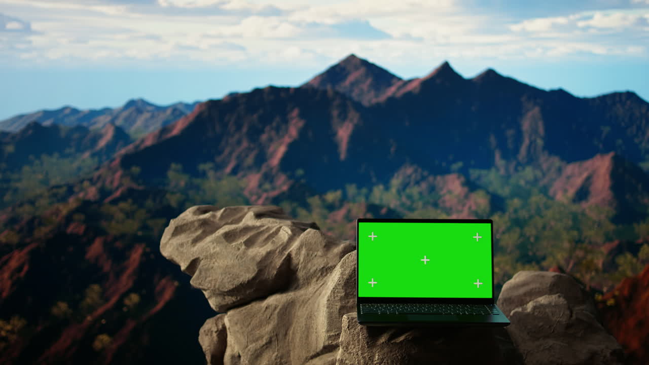 la dramática cordillera se extiende a través del horizonte con pantalla verde