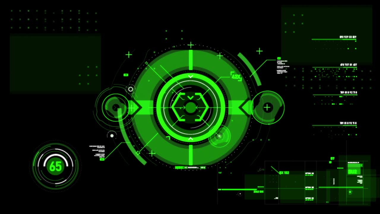 Target pointer and Futuristic user interface HUD GUI digital text number element for cyber technology concept with shallow depth of field dark and grain processed