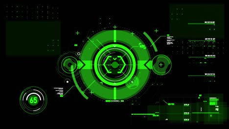 puntero objetivo y interfaz de usuario futurista hud gui elemento de número de texto digital para tecnología cibernética concepto con poca profundidad de campo oscuro y procesado de grano