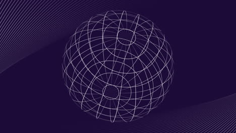 animation of sphere rotating over networks of curved parallel white lines on dark background