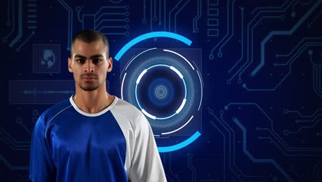 animación de escáneres y procesamiento de datos con jugador de baloncesto