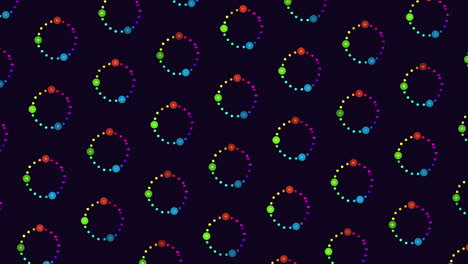 Circular pattern of colorful dots on black background