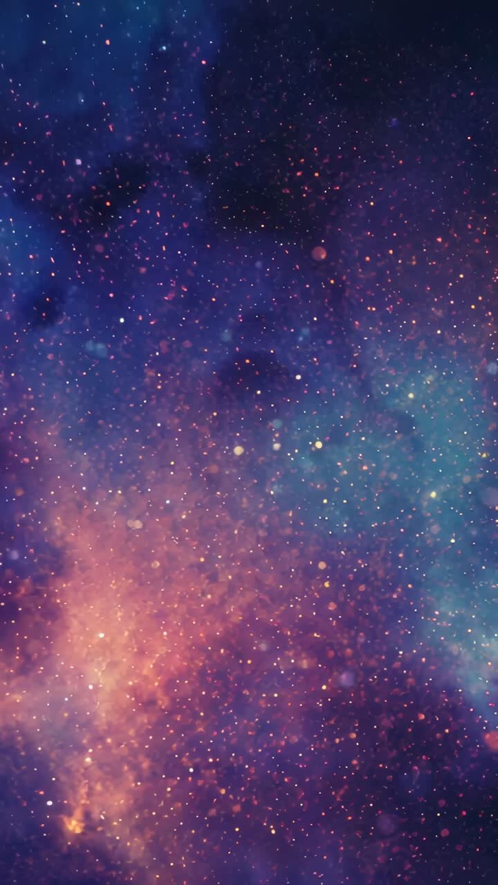 Vertical video: Starting starfield and nebula shifting on mobile portrait revealing particles
