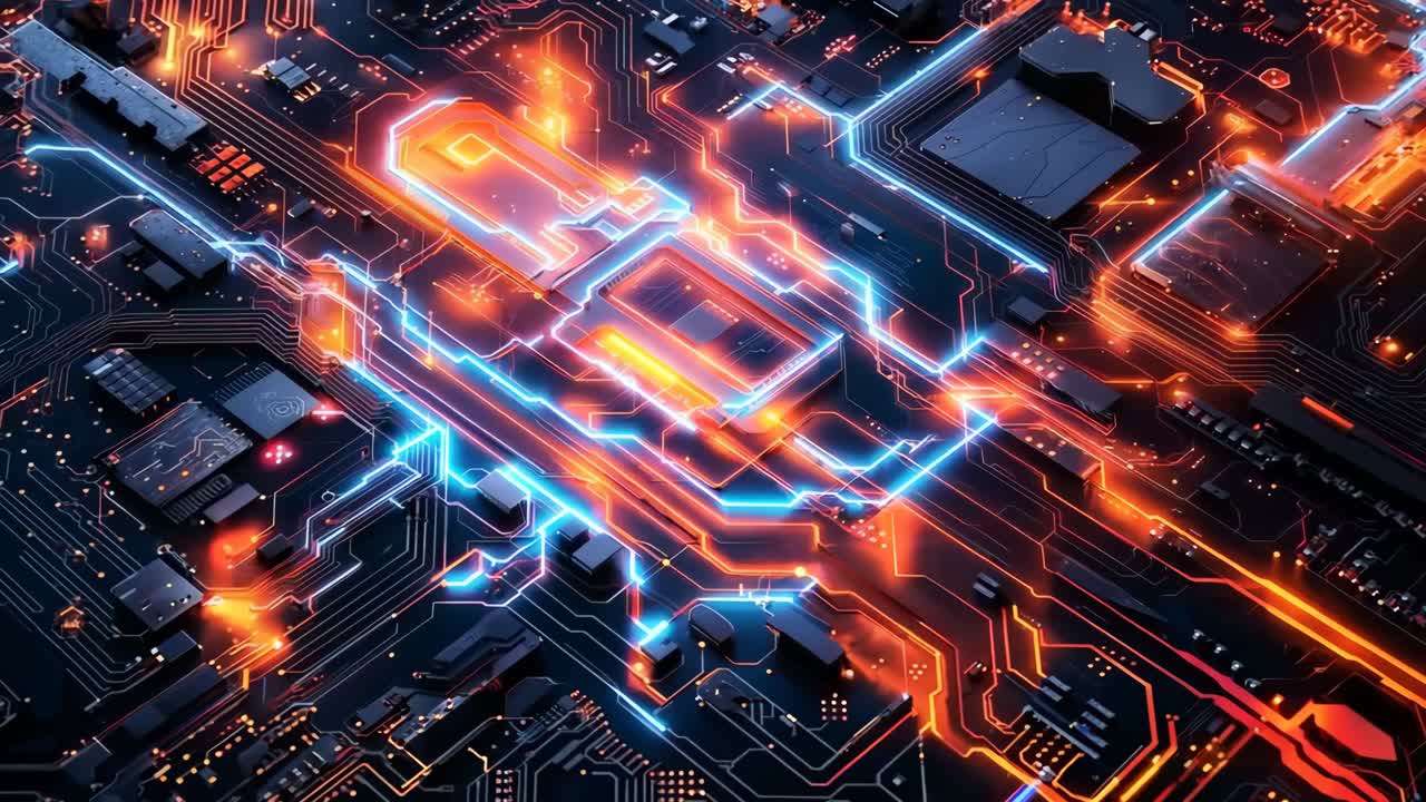 빨간색과 검은색 배경으로 회로판의 클로즈업