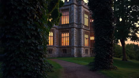 scenic castle at sunset in park