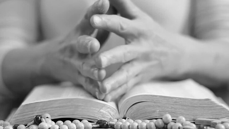 Bedende hænder med bibel stockbillede og stockvideo stockoptagelser