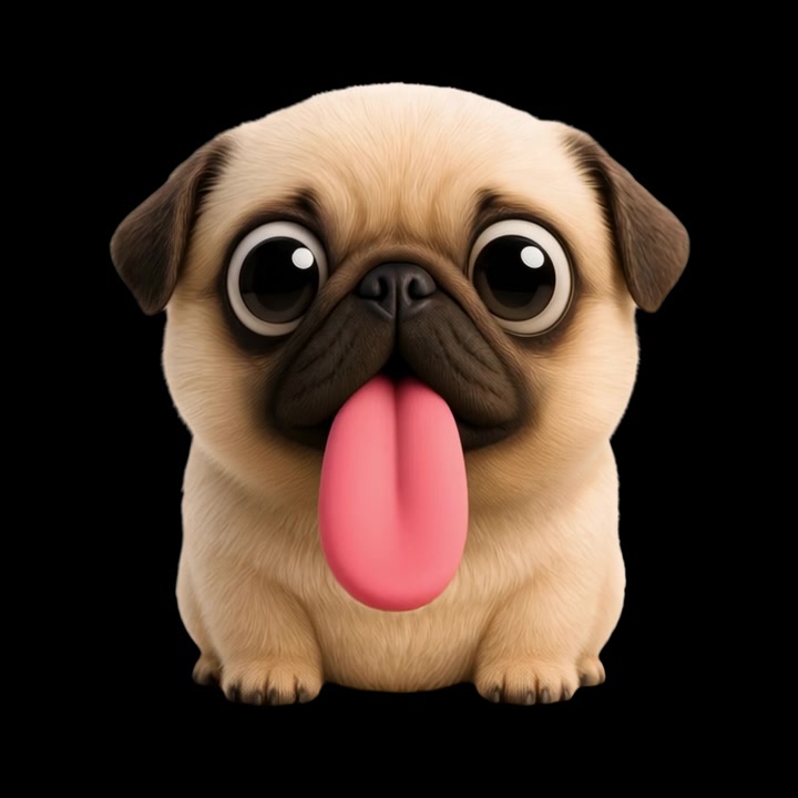 Cachorro Pug Animado Fofo Colocando a Língua para Fora e Piscando