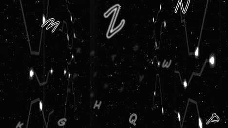 Animation-of-letters-and-structures-on-black-background