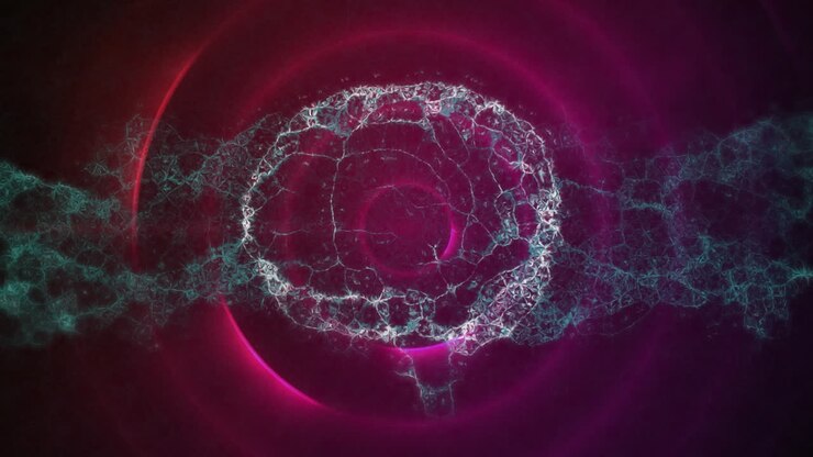 Animation of digital brain over trails and red circles