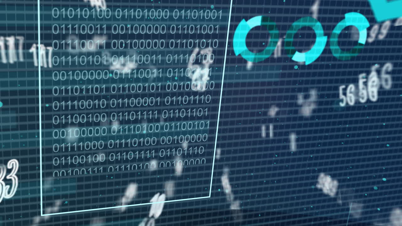 animación del procesamiento de datos financieros sobre estadísticas y codificación binaria