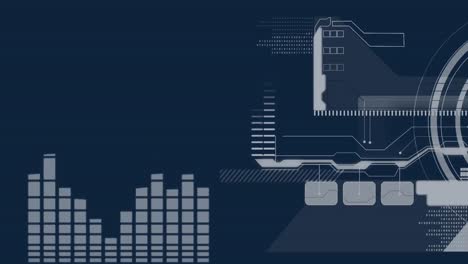 Animation-of-statistics-recording-and-data-processing-on-dark-blue-background