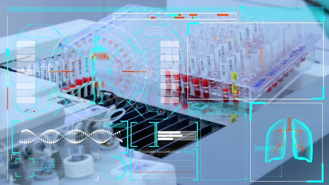 interfaz médica contra el científico que usa tableta digital en el laboratorio