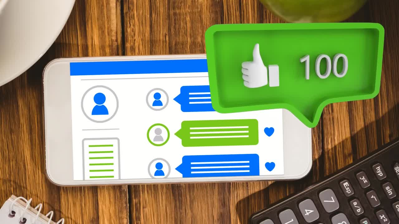 teléfono móvil y un icono de "me gusta" para las redes sociales