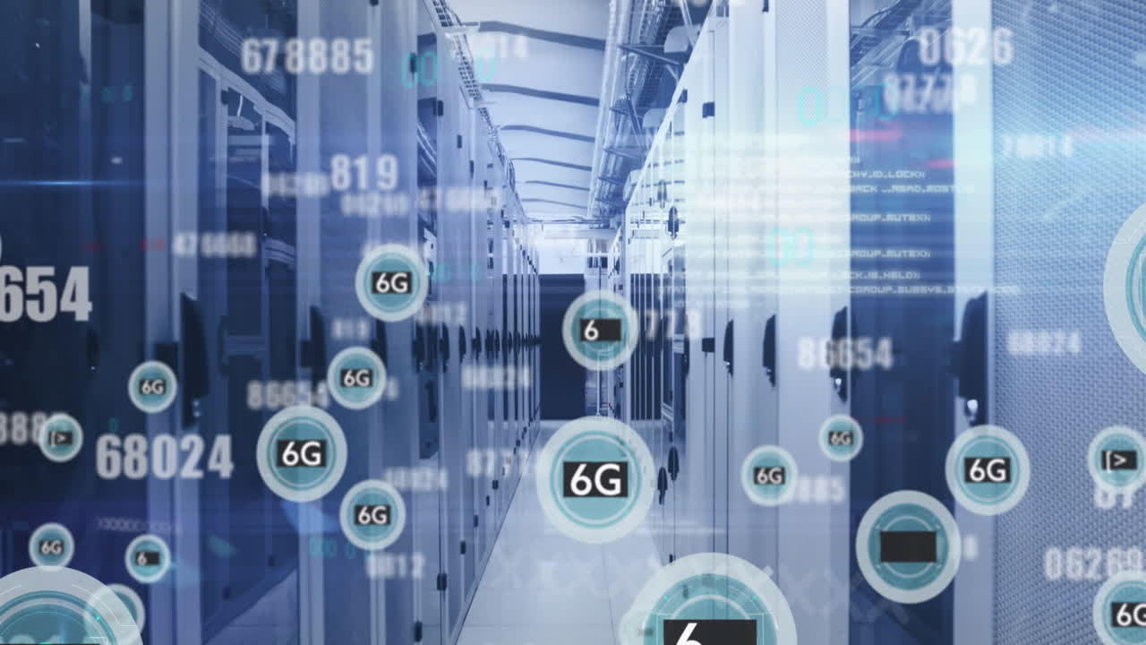 un'animazione dell'elaborazione dei dati su una sala server