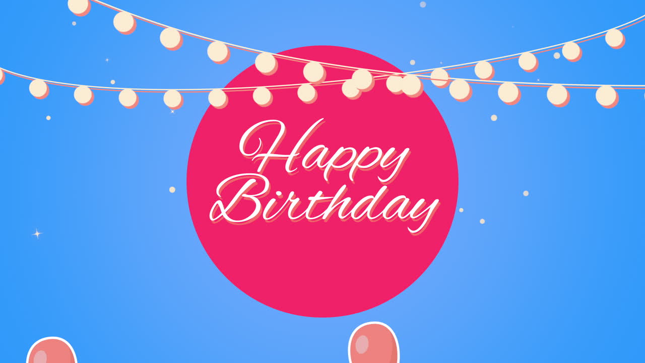 휴일 배경에 풍선이 있는 애니메이션 근접 촬영 생일 텍스트