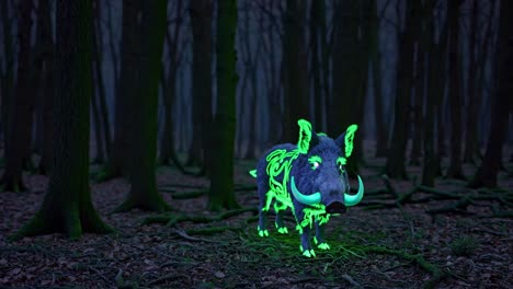 glowing boar in a dark forest