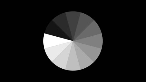 animación del icono de piezas blancas que están dispuestas una alrededor de la otra en un círculo sobre un fondo negro. indicador para el progreso de carga. bucle sin costuras. fondo animado de video.
