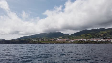 the coastline of villa franca, san miguel island, azores, portugal - filmed from a boat