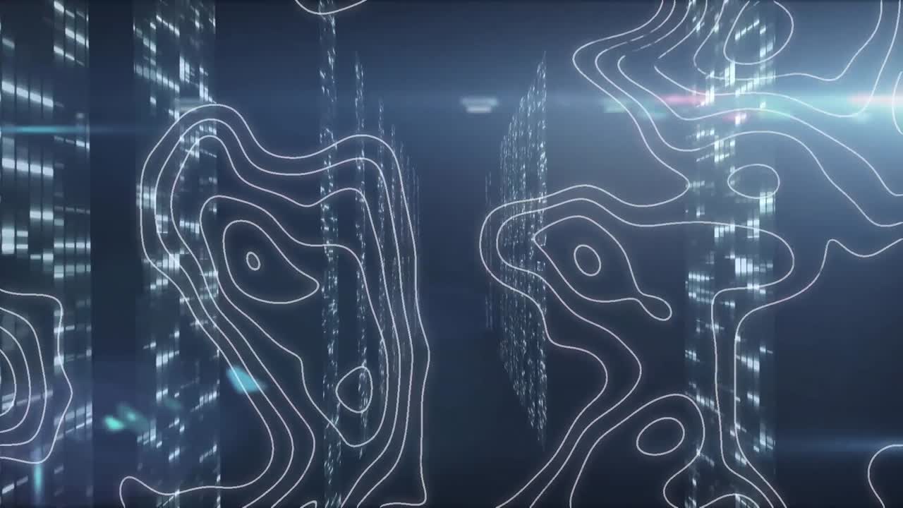 컴퓨터 서버와 함께 기술 방 위의  ⁇  선의 애니메이션