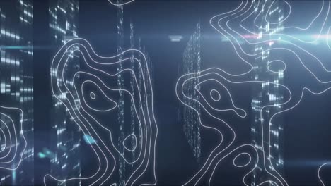 animación de líneas blancas sobre la sala de tecnología con servidores informáticos