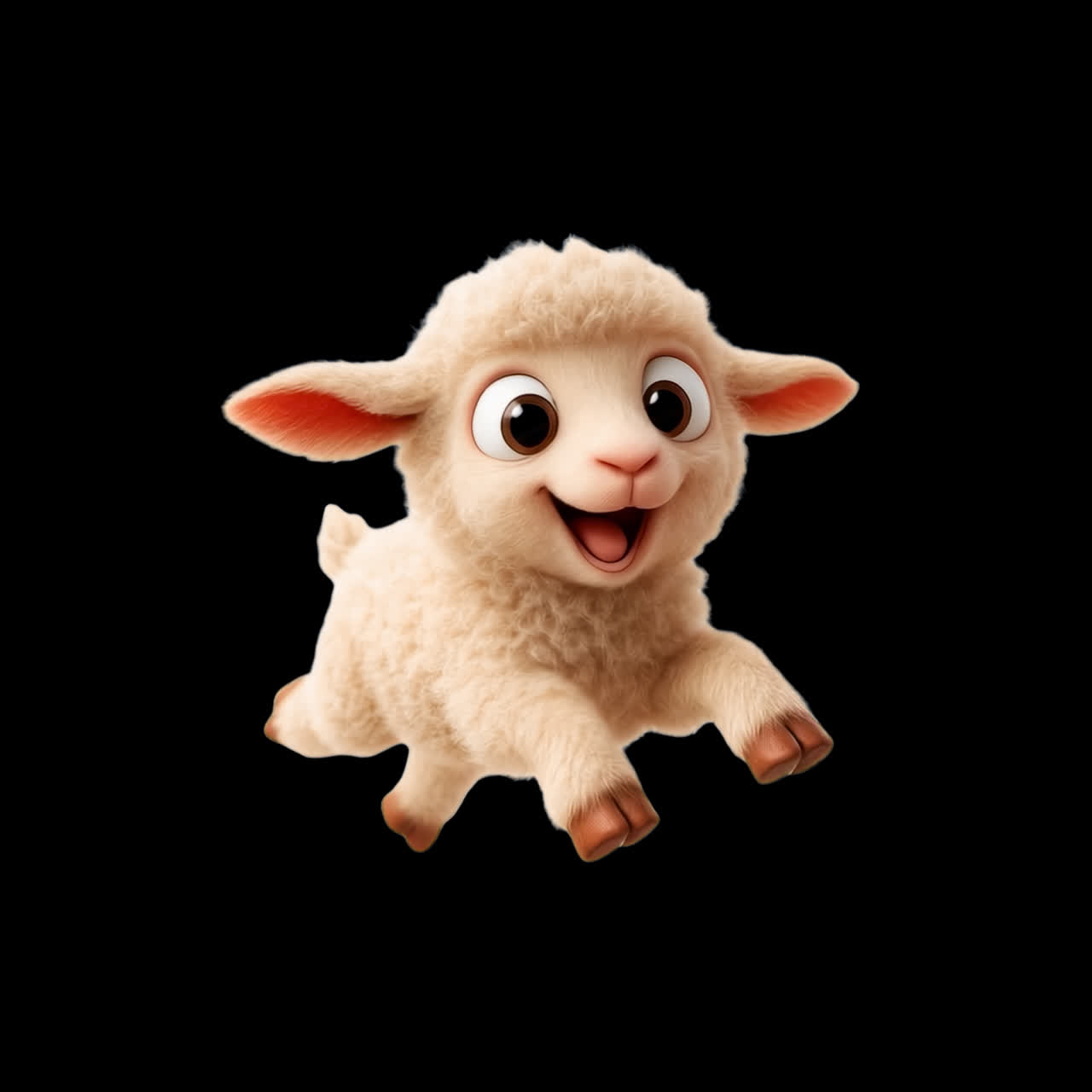 Adorable animated lamb jumping animation isolated asset, transparent 4K video, alpha channel, ProRes
