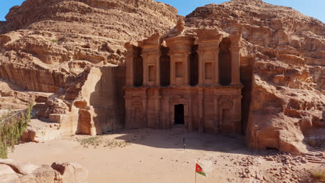 panning right shot of the monastery in the archeological site of petra