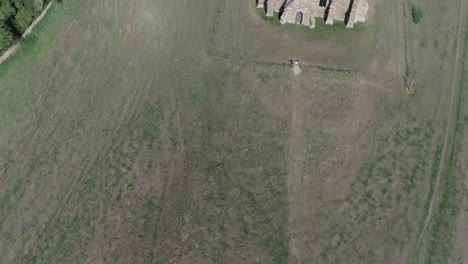 Forward-tracking-aerial-over-the-top-of-St-Catherine's-Chapel-in-Dorset,-England