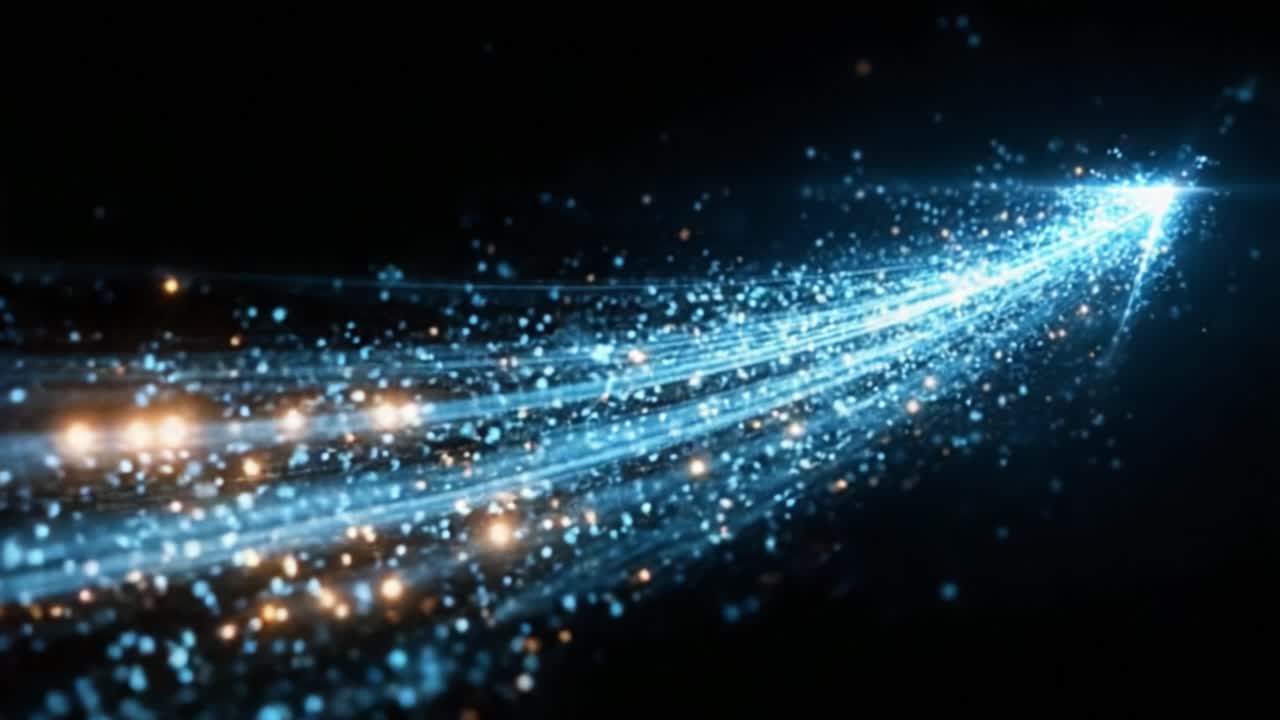 A stunning visual display of shimmering lights and dynamic movement, capturing the essence of cosmic beauty through vibrant streams of sparkling particles against a dark backdrop