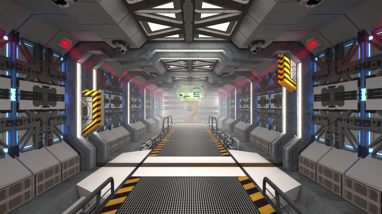 bucle de corredor de la nave espacial con visualización de hud