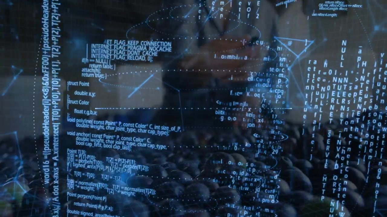 Businesswoman entering view and initiating technology code showcasing data charts over coffee beans