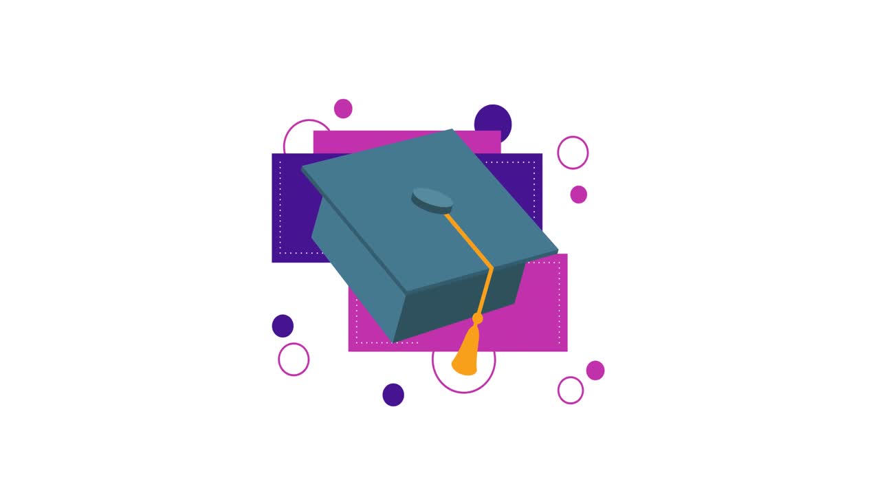Animation of graduation cap icon moving on white background