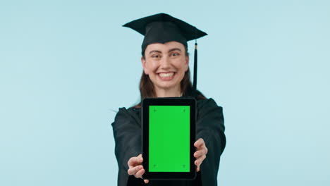 Show,-graduation-and-a-woman-with-a-green-screen