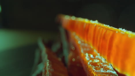 motion along stack of salted chum salmon fish strips