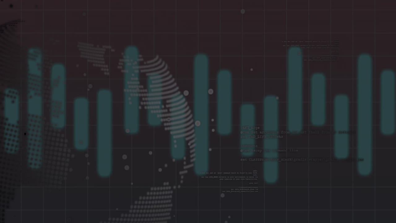 Animation of moving columns over globe on black background