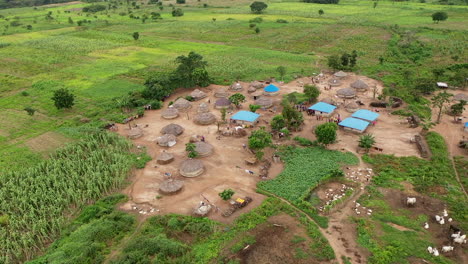 an ariel shoot of rural cummunity with so many hut house