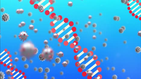 adn y bacterias de coronavirus volando sobre el fondo de gradiente.