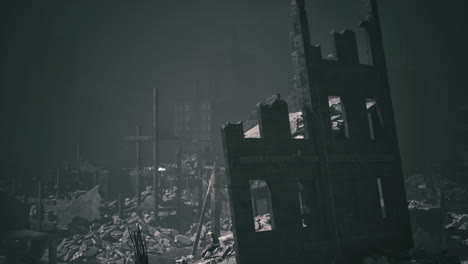 destruction of buildings in an abandoned urban landscape at night