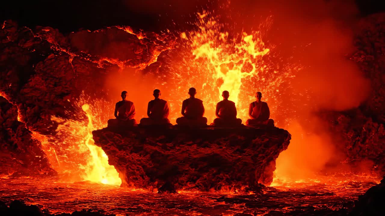Monks Meditating on Lava