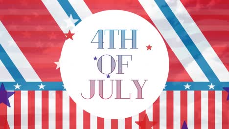 animation of 4th of july text over flag of united states of america