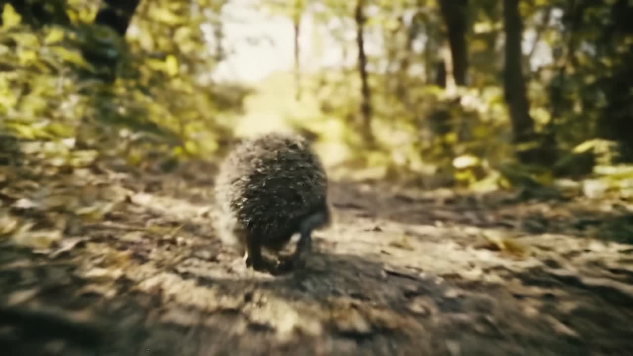 Un riccio curioso esplora il sentiero soleggiato del bosco, abbracciando la bellezza della natura e l'avventura nel suo delizioso piccolo viaggio all'aperto