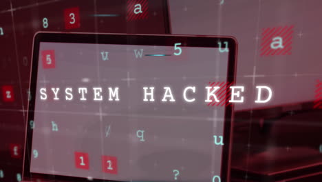animación del procesamiento de datos de hacking del sistema a través de una computadora portátil con pantalla en blanco