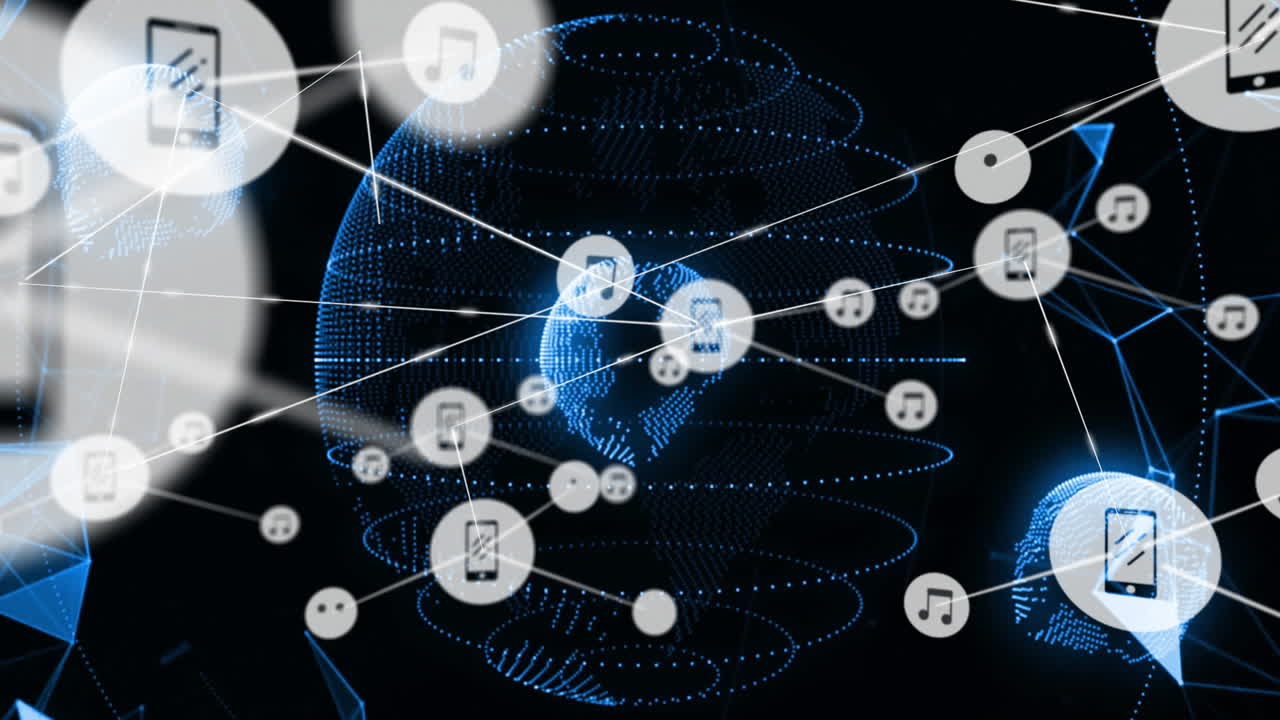 animación del globo sobre la red de conexiones con iconos