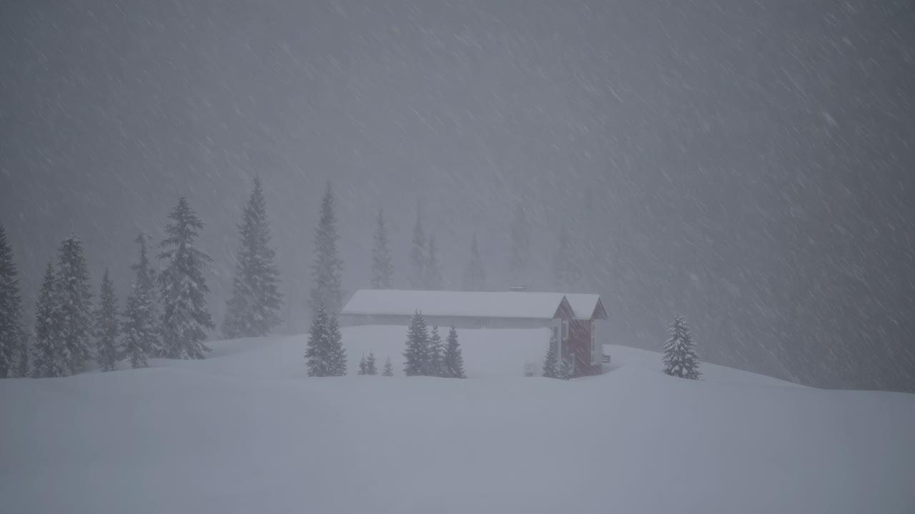 Snowy Mountain Cabin in a Blizzard