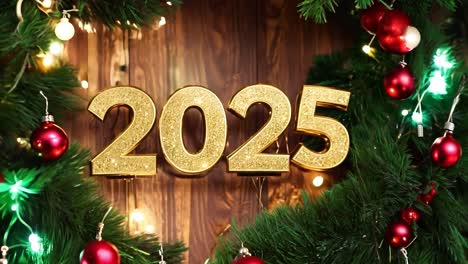 2025 new year's eve decoration with gold numbers and wreath