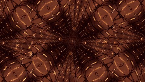 movimiento de caleidoscopio dorado brillante con estructura cristalina, animación de renderización 3d cgi con capacidad de bucle